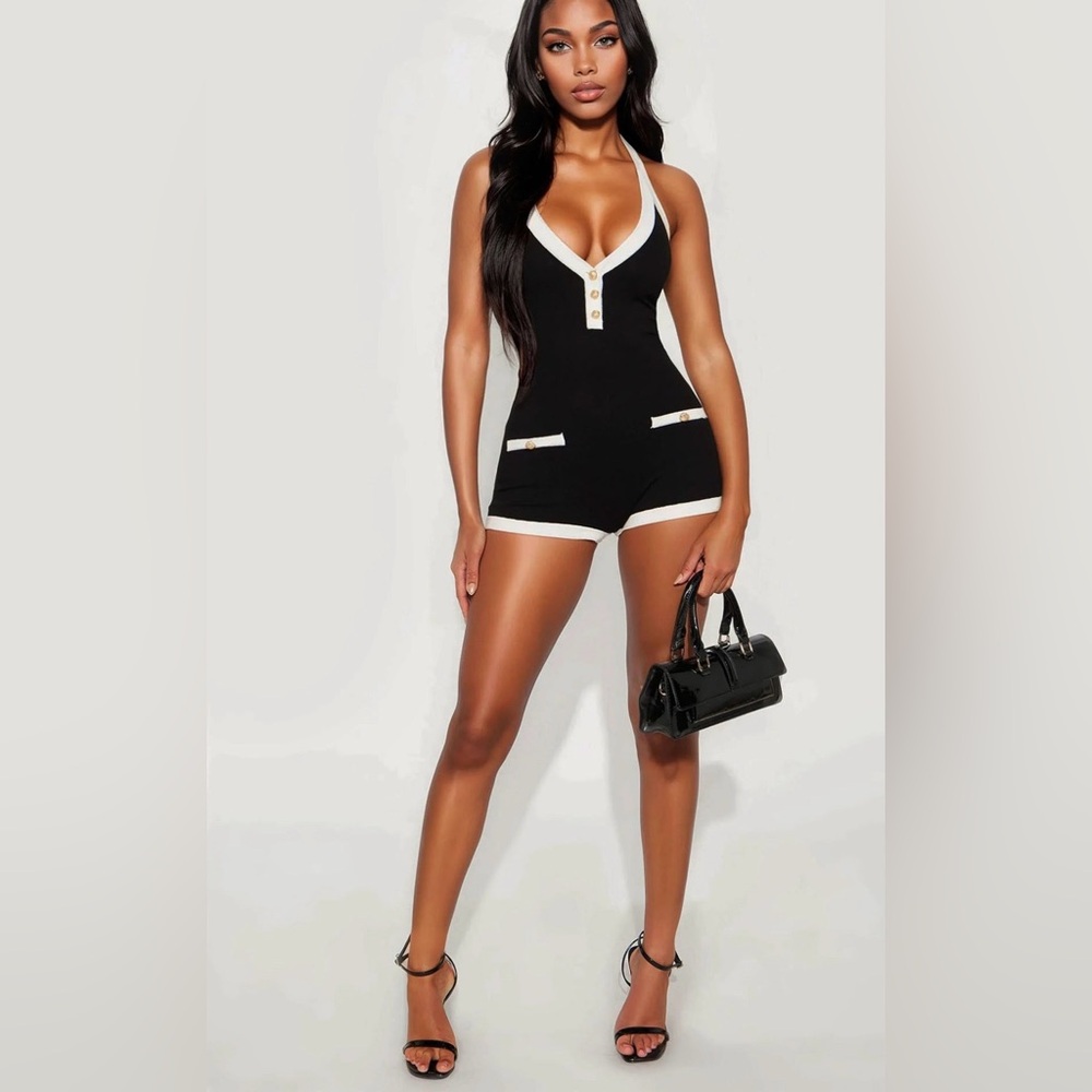 New Stylish Black and White Romper